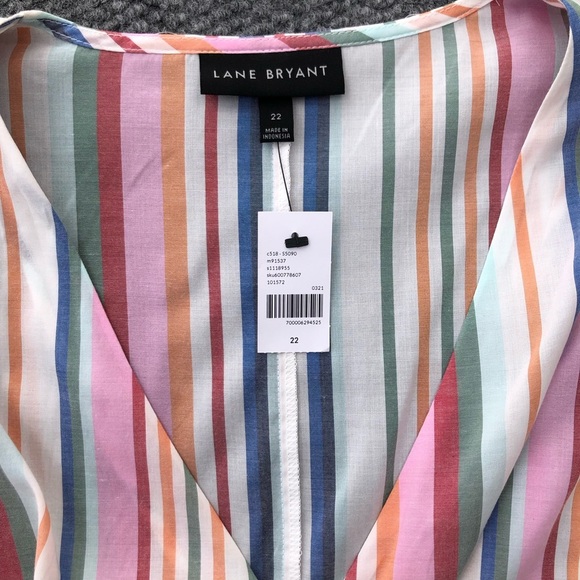 Lane Bryant lightweight striped crossover v-neck 3/4 balloon sleeve peplum top - Picture 2 of 11